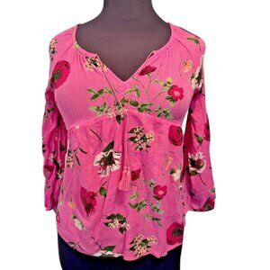 Old Navy Pink Floral Babydoll Shirt Drawstring Size Medium Boho Women's Hippie